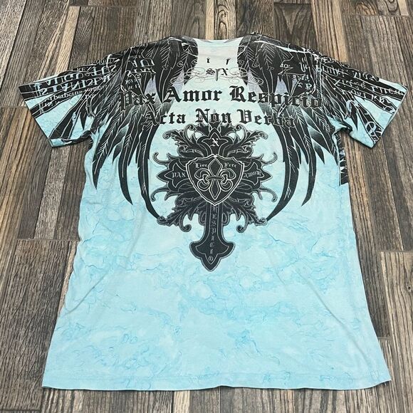 🔥☠️ LIVE FREE LOVE FREE Affliction Style - Black Brand Tie-Dye Tee Size Medium - Picture 8 of 11